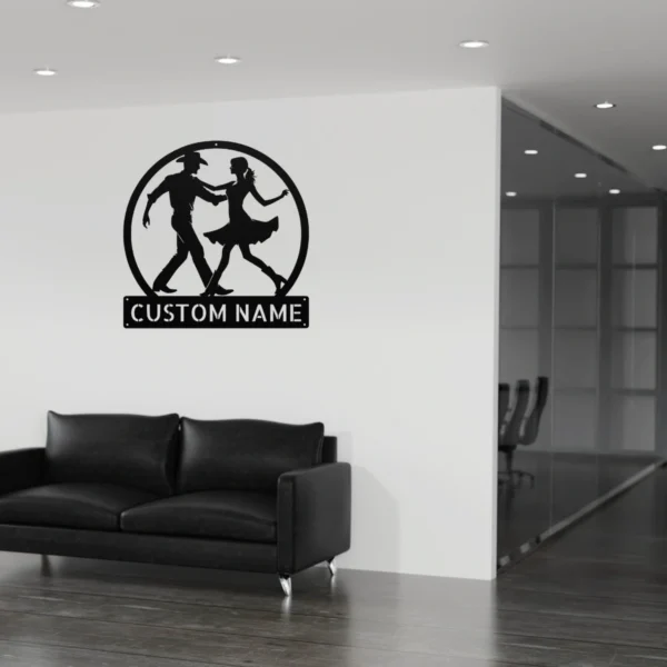 Personalized Couple Line Dancing Metal Sign Country Dance Lovers Personalized couple line dancing metal sign in 16 gauge steel for country dance wall decor, custom name plaque and romantic couple gift art.