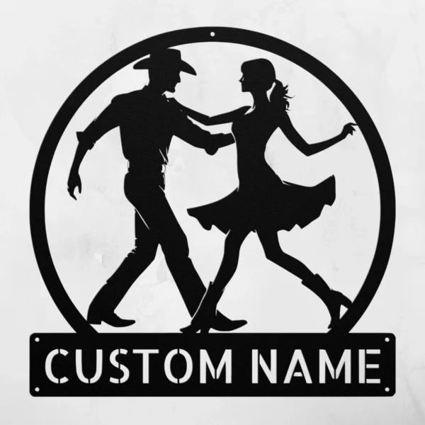 Personalized Couple Line Dancing Metal Sign Country Dance Lovers Personalized couple line dancing metal sign in 16 gauge steel for country dance wall decor, custom name plaque and romantic couple gift art.