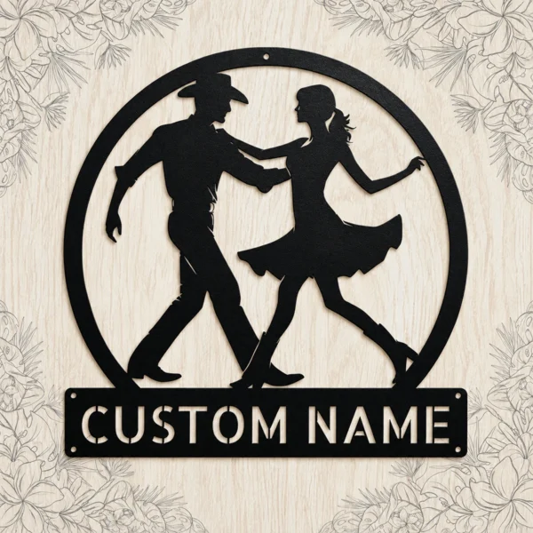Personalized Couple Line Dancing Sign Country Dance Metal Art Personalized couple line dancing sign in 16 gauge steel for country dance wall decor, custom name plaque and romantic couple gift art.