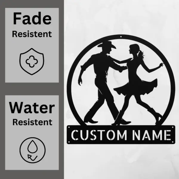 Personalized Couple Line Dancing Sign Country Dance Metal Art Personalized couple line dancing sign in 16 gauge steel for country dance wall decor, custom name plaque and romantic couple gift art.