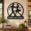 Personalized couple line dancing sign in 16 gauge steel for country dance wall decor, custom name plaque and romantic couple gift art.