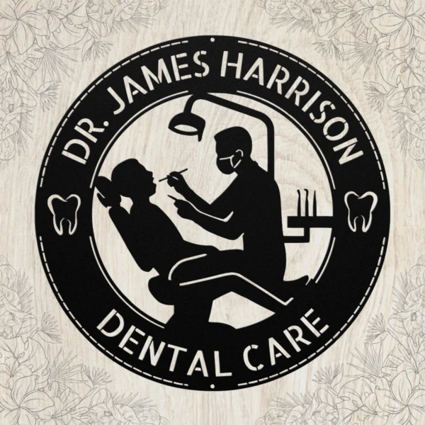 Personalized metal dentist wall sign customizable with name or text. Perfect office decor or gift for dentists, clinics, and dental graduates.