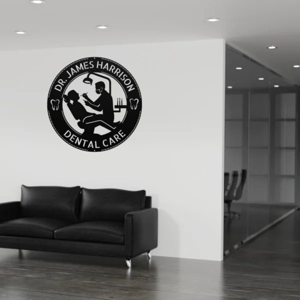 Personalized metal dentist wall sign customizable with name or text. Perfect office decor or gift for dentists, clinics, and dental graduates.
