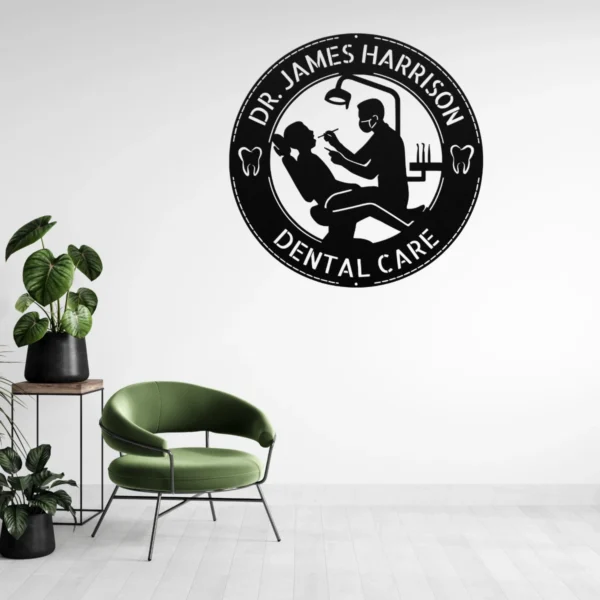 Personalized metal dentist wall sign customizable with name or text. Perfect office decor or gift for dentists, clinics, and dental graduates.
