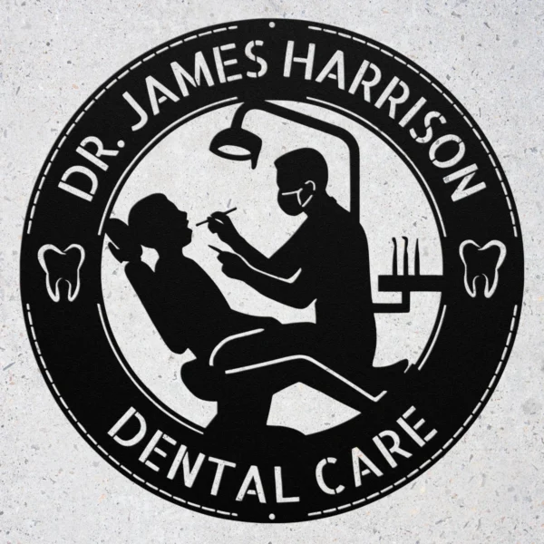 Personalized metal dentist wall sign customizable with name or text. Perfect office decor or gift for dentists, clinics, and dental graduates.