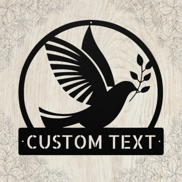Personalized Dove Bird Metal Sign Custom Decor For Home And Garden Personalized dove bird metal sign in 16 gauge steel for laser-cut wall decor, custom home plaque for bird lovers, memorial and gift art.