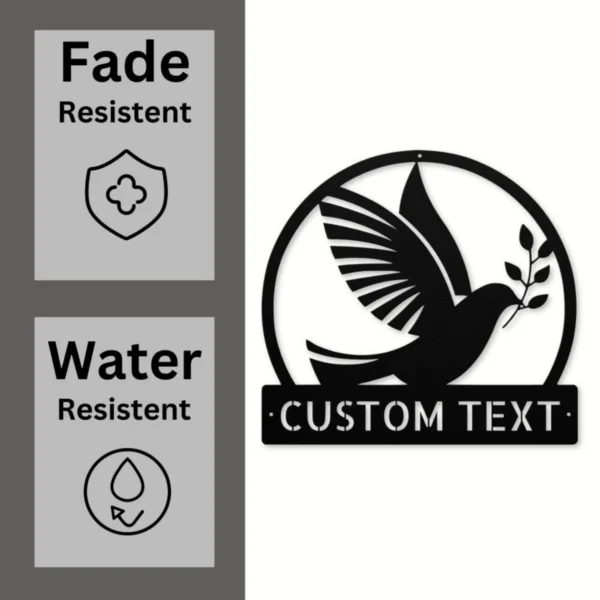 Personalized Dove Bird Metal Sign Custom Decor For Home And Garden Personalized dove bird metal sign in 16 gauge steel for laser-cut wall decor, custom home plaque for bird lovers, memorial and gift art.