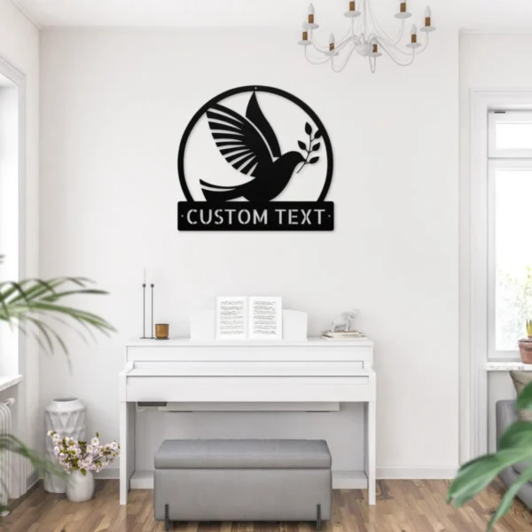 Personalized Dove Bird Metal Sign Custom Decor For Home And Garden Personalized dove bird metal sign in 16 gauge steel for laser-cut wall decor, custom home plaque for bird lovers, memorial and gift art.