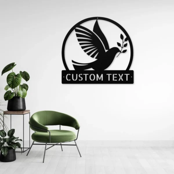 Personalized Dove Bird Metal Sign Custom Decor For Home And Garden Personalized dove bird metal sign in 16 gauge steel for laser-cut wall decor, custom home plaque for bird lovers, memorial and gift art.