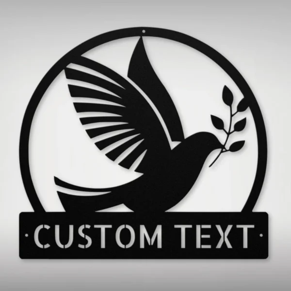 Personalized Dove Bird Metal Sign Custom Decor For Home And Garden Personalized dove bird metal sign in 16 gauge steel for laser-cut wall decor, custom home plaque for bird lovers, memorial and gift art.