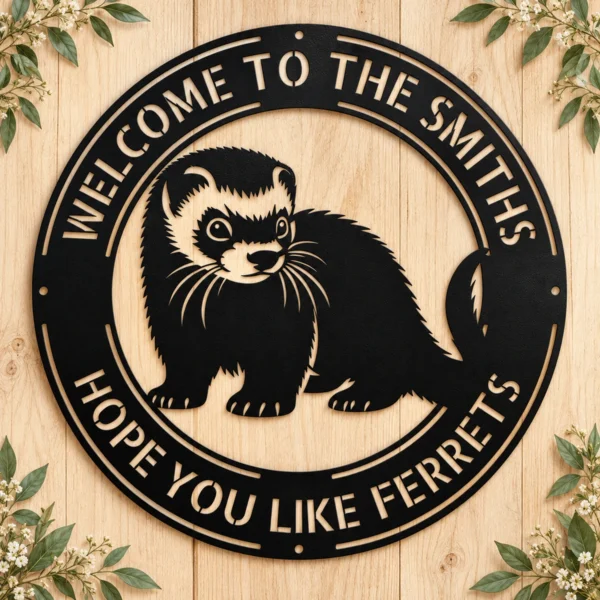 Personalized Ferret Metal Art Sign Custom Pet Wall Decor Personalized ferret metal art sign in 16 gauge steel for pet wall decor, custom ferret lover plaque for home, laser cut animal gift sign.