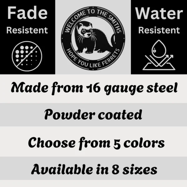 Personalized Ferret Metal Art Sign Custom Pet Wall Decor Personalized ferret metal art sign in 16 gauge steel for pet wall decor, custom ferret lover plaque for home, laser cut animal gift sign.