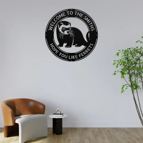Personalized Ferret Metal Art Sign Custom Pet Wall Decor Personalized ferret metal art sign in 16 gauge steel for pet wall decor, custom ferret lover plaque for home, laser cut animal gift sign.