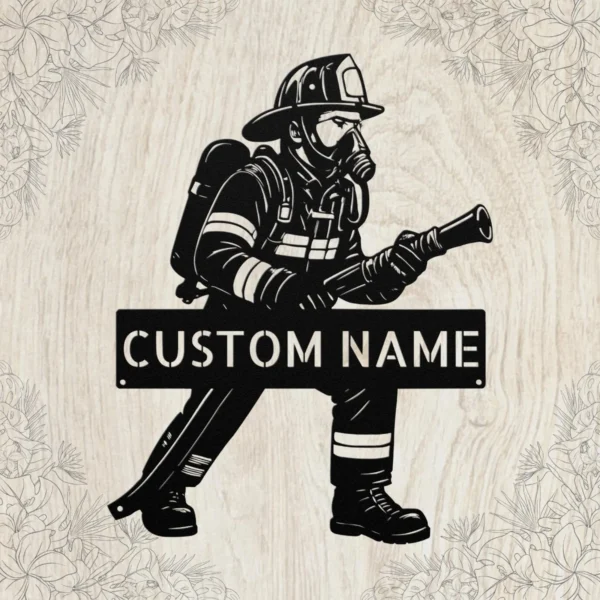 Personalized Firefighter Metal Art Sign Custom Fire Department Decor Personalized firefighter metal art sign in 16 gauge steel for fire department wall decor, custom name plaque for firefighters and hero gift art.