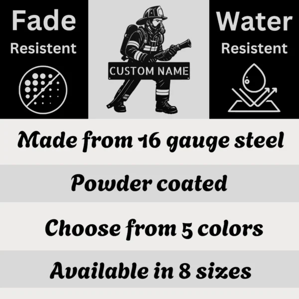 Personalized Firefighter Metal Art Sign Custom Fire Department Decor Personalized firefighter metal art sign in 16 gauge steel for fire department wall decor, custom name plaque for firefighters and hero gift art.