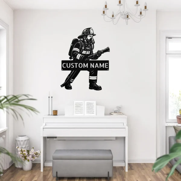 Personalized Firefighter Metal Art Sign Custom Fire Department Decor Personalized firefighter metal art sign in 16 gauge steel for fire department wall decor, custom name plaque for firefighters and hero gift art.