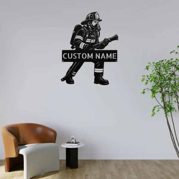 Personalized Firefighter Metal Art Sign Custom Fire Department Decor Personalized firefighter metal art sign in 16 gauge steel for fire department wall decor, custom name plaque for firefighters and hero gift art.