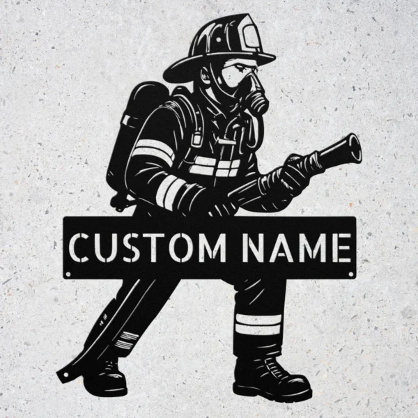 Personalized Firefighter Metal Art Sign Custom Fire Department Decor Personalized firefighter metal art sign in 16 gauge steel for fire department wall decor, custom name plaque for firefighters and hero gift art.