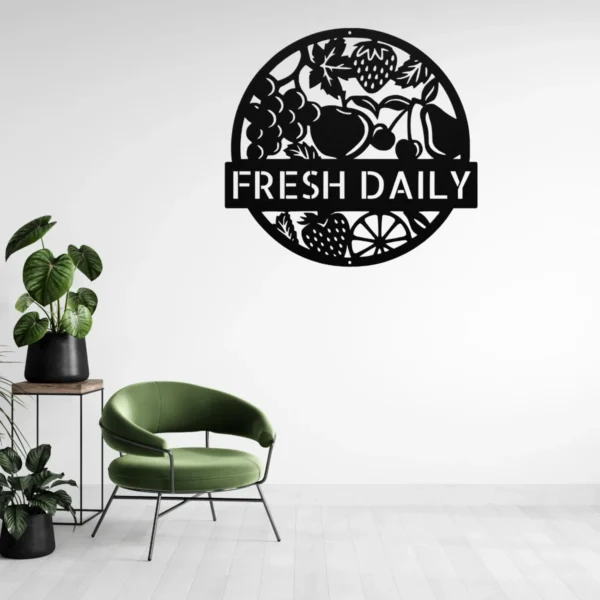 Personalized fruits metal sign in 16 gauge steel for kitchen wall decor, custom tropical plaque for home, café, fruit shop and gift art.