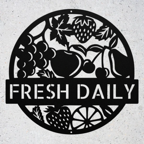 Personalized fruits metal sign in 16 gauge steel for kitchen wall decor, custom tropical plaque for home, café, fruit shop and gift art.
