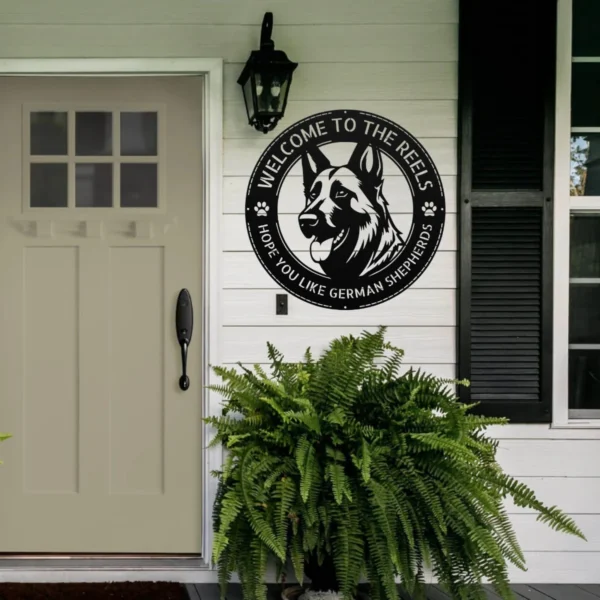 Personalized German Shepherd Metal Sign Custom Family Name Decor Personalized German Shepherd metal sign in 16 gauge steel for pet wall decor, custom family name plaque for home and strong dog lover gift art.