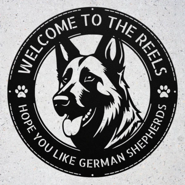 Personalized German Shepherd Metal Sign Custom Family Name Decor Personalized German Shepherd metal sign in 16 gauge steel for pet wall decor, custom family name plaque for home and strong dog lover gift art.