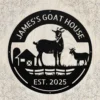 Personalized Goat House Metal Sign Farm Barn Wall Art Decor Personalized goat house metal sign in 16 gauge steel for farm barn wall decor, custom goat farm plaque for outdoor use and rustic gift art.