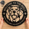 Personalized Golden Retriever Dog Sign Custom Family Name Metal Art Personalized Golden Retriever Dog Sign in 16 gauge steel for pet wall decor, custom family name plaque for home and dog lover gift art.