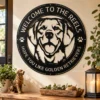 Personalized Golden Retriever Dog Sign Custom Family Name Metal Art Personalized Golden Retriever Dog Sign in 16 gauge steel for pet wall decor, custom family name plaque for home and dog lover gift art.