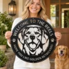 Personalized Golden Retriever Dog Sign Custom Family Name Metal Art Personalized Golden Retriever Dog Sign in 16 gauge steel for pet wall decor, custom family name plaque for home and dog lover gift art.