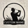 Personalized golf player metal art sign in 16 gauge steel for golf wall decor, custom golfer plaque for putting green, garage and gift art.