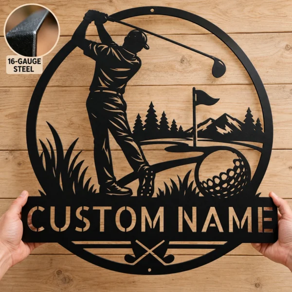 Personalized Golfer Metal Sign Golf Wall Art Decor Personalized golfer metal sign in 16 gauge steel for golf wall decor, custom golfer plaque for man cave, garage, golf lover and gift art.