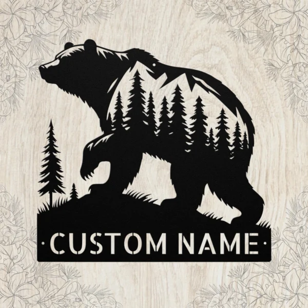 Personalized Grizzly Bear Metal Sign Wildlife Wall Art Decor Personalized grizzly bear metal sign in 16 gauge steel for wildlife wall decor, custom cabin plaque for bear lovers, rustic home and gift art.