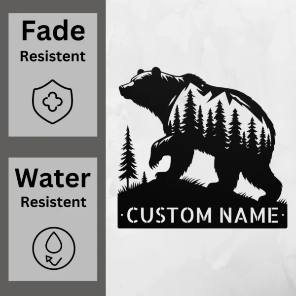 Personalized Grizzly Bear Metal Sign Wildlife Wall Art Decor Personalized grizzly bear metal sign in 16 gauge steel for wildlife wall decor, custom cabin plaque for bear lovers, rustic home and gift art.