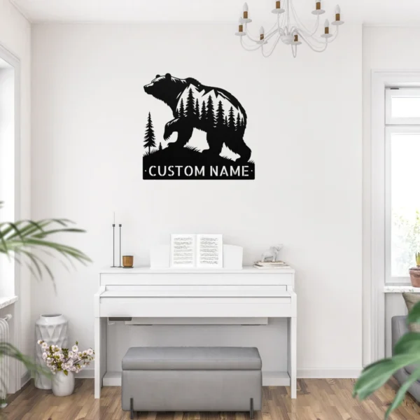 Personalized Grizzly Bear Metal Sign Wildlife Wall Art Decor Personalized grizzly bear metal sign in 16 gauge steel for wildlife wall decor, custom cabin plaque for bear lovers, rustic home and gift art.