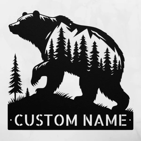 Personalized Grizzly Bear Metal Sign Wildlife Wall Art Decor Personalized grizzly bear metal sign in 16 gauge steel for wildlife wall decor, custom cabin plaque for bear lovers, rustic home and gift art.