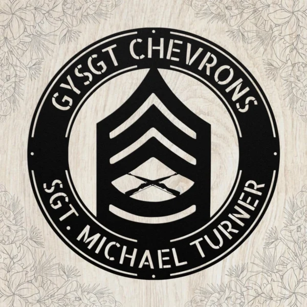 Personalized Gysgt Chevrons Metal Sign Custom Marine Corps Military Wall Decor Personalized GySgt chevrons metal sign in 16 gauge steel for Marine Corps wall decor, custom rank plaque and veteran military gift.