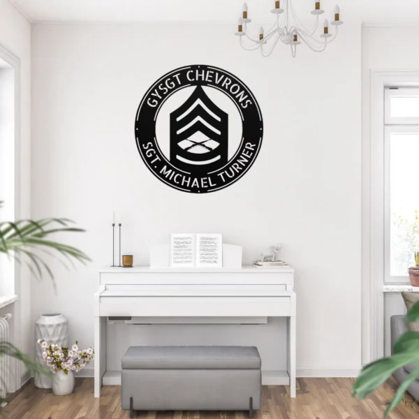 Personalized Gysgt Chevrons Metal Sign Custom Marine Corps Military Wall Decor Personalized GySgt chevrons metal sign in 16 gauge steel for Marine Corps wall decor, custom rank plaque and veteran military gift.