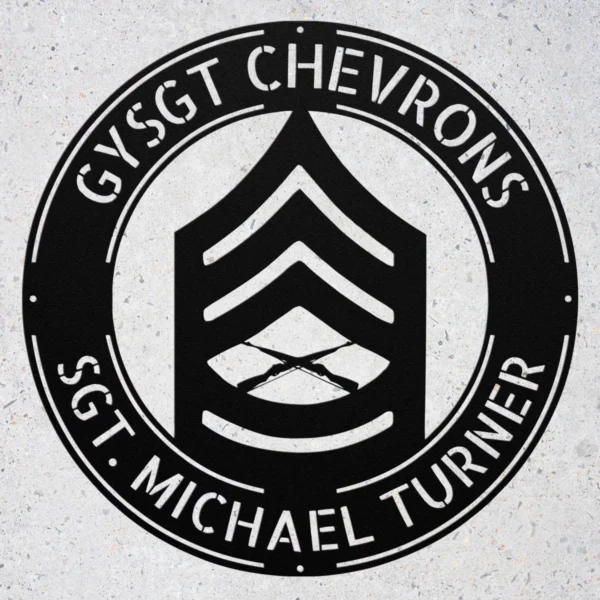 Personalized Gysgt Chevrons Metal Sign Custom Marine Corps Military Wall Decor Personalized GySgt chevrons metal sign in 16 gauge steel for Marine Corps wall decor, custom rank plaque and veteran military gift.
