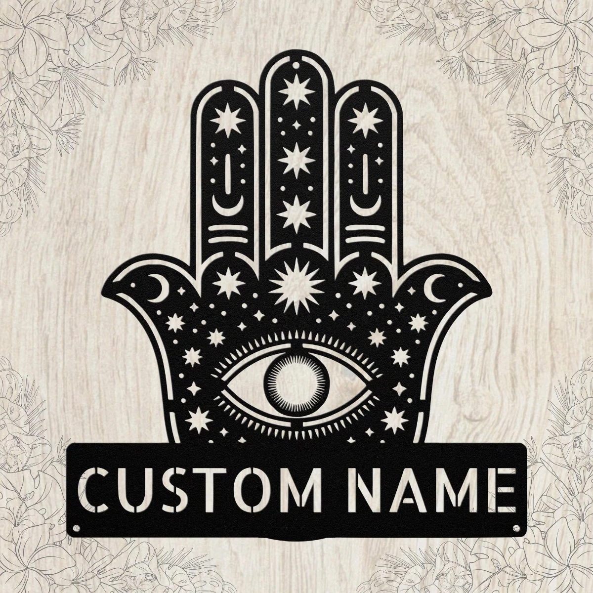 Personalized Hamsa Hand metal sign in 16 gauge steel for spiritual wall decor, Hand of Fatima home plaque for protection, housewarming gift art.