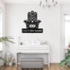 Personalized Hamsa Hand metal sign in 16 gauge steel for spiritual wall decor, Hand of Fatima home plaque for protection, housewarming gift art.