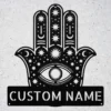 Personalized Hamsa Hand metal sign in 16 gauge steel for spiritual wall decor, Hand of Fatima home plaque for protection, housewarming gift art.