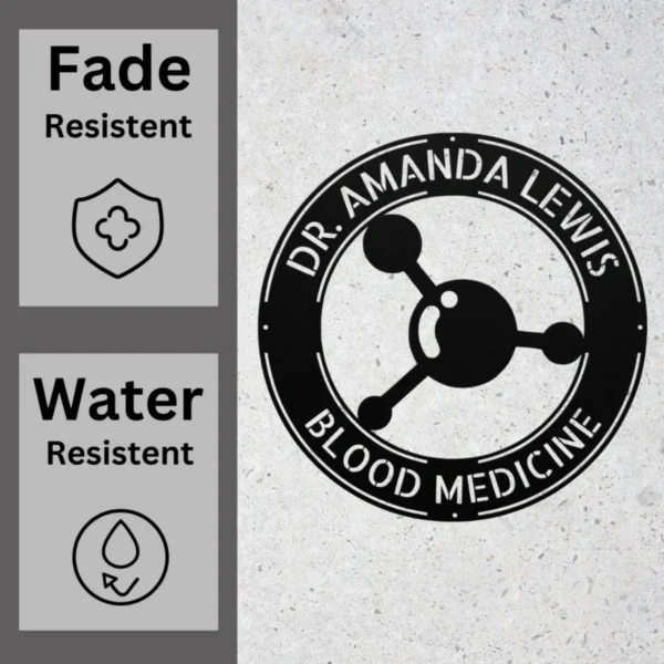 Personalized hematology metal art sign in 16 gauge steel for blood doctor office decor, custom lab wall plaque and medical professional gift.