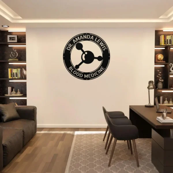 Personalized hematology metal art sign in 16 gauge steel for blood doctor office decor, custom lab wall plaque and medical professional gift.