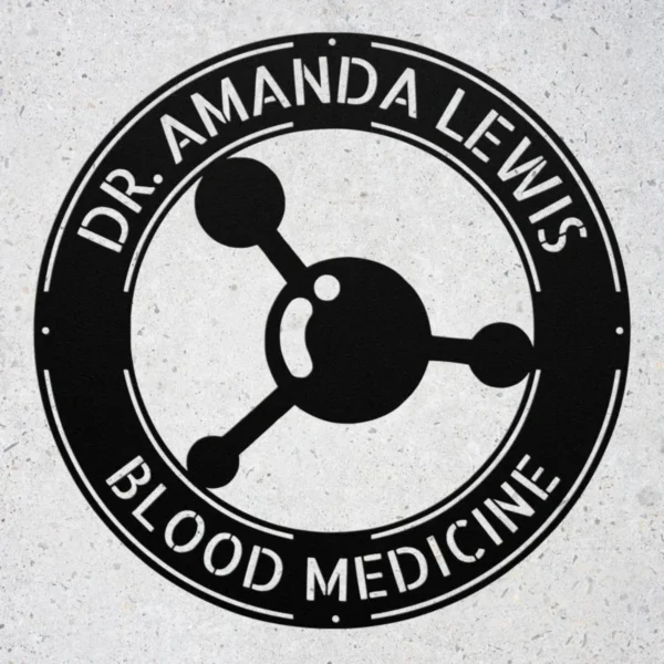 Personalized hematology metal art sign in 16 gauge steel for blood doctor office decor, custom lab wall plaque and medical professional gift.