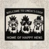 Personalized Hens Metal Art Sign Chicken Coop Decor Personalized hens metal art sign in 16 gauge steel for chicken coop wall decor, custom farm name plaque for rustic home and country gift art.