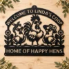 Personalized Hens Metal Art Sign Chicken Coop Decor Personalized hens metal art sign in 16 gauge steel for chicken coop wall decor, custom farm name plaque for rustic home and country gift art.