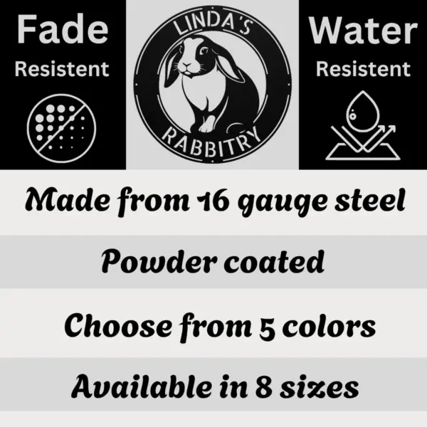 Personalized Holland Lop Rabbit Sign Custom Bunny Metal Art Personalized Holland Lop Rabbit Sign in 16 gauge steel for bunny wall decor, custom rabbit name plaque for rabbitry, pet lover gift art.
