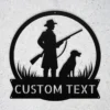 Personalized hunter dog metal sign in 16 gauge steel for hunting wall decor, custom cabin plaque for hunters, dog lovers and rustic gift art.
