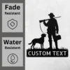 Personalized hunter with dog metal sign in 16 gauge steel for hunting wall decor, custom name plaque for cabin, outdoorsman and dog lover gift.